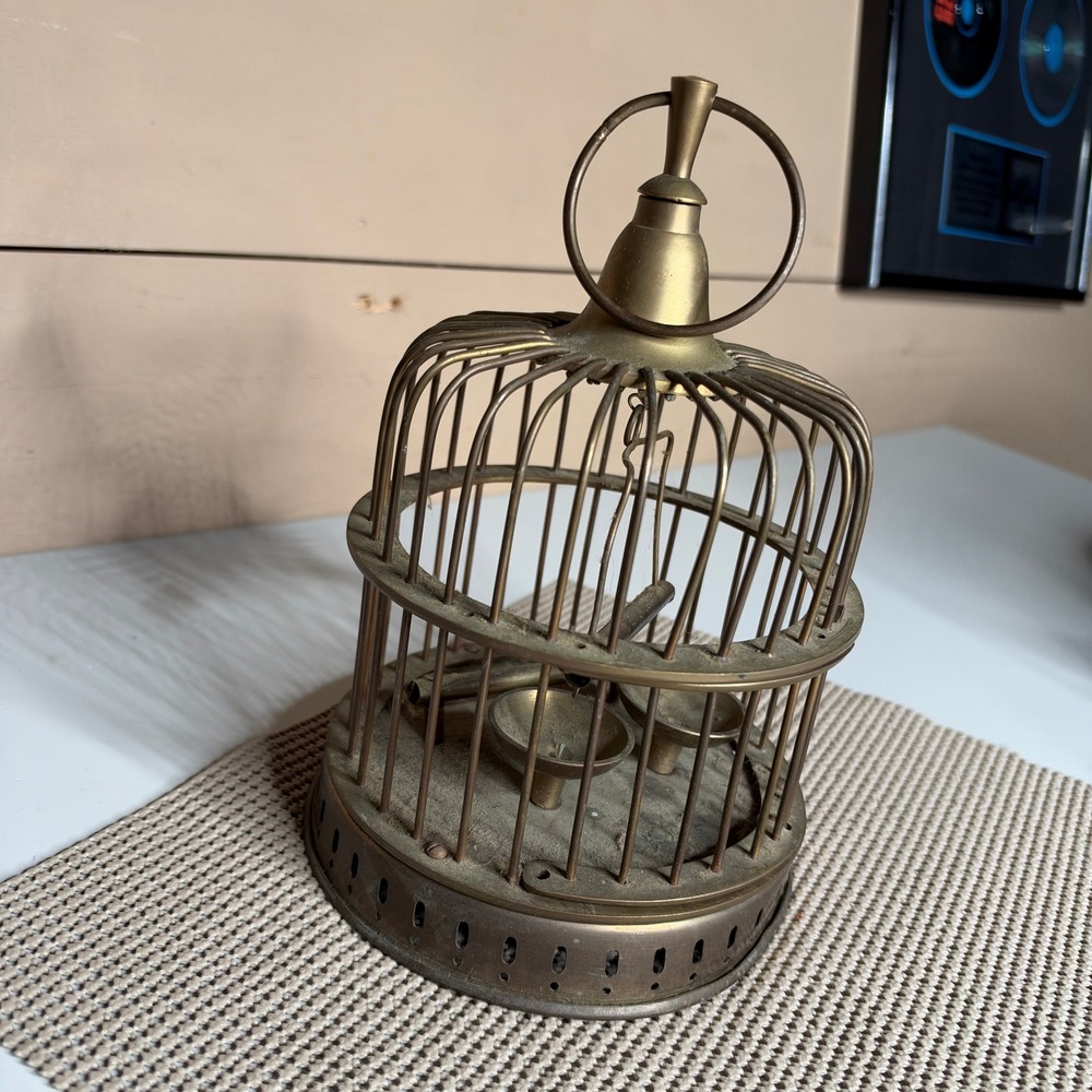 Vintage Brass Bird Cage Decorative Hanging Miniature India Boho Decor 9.5 Inch